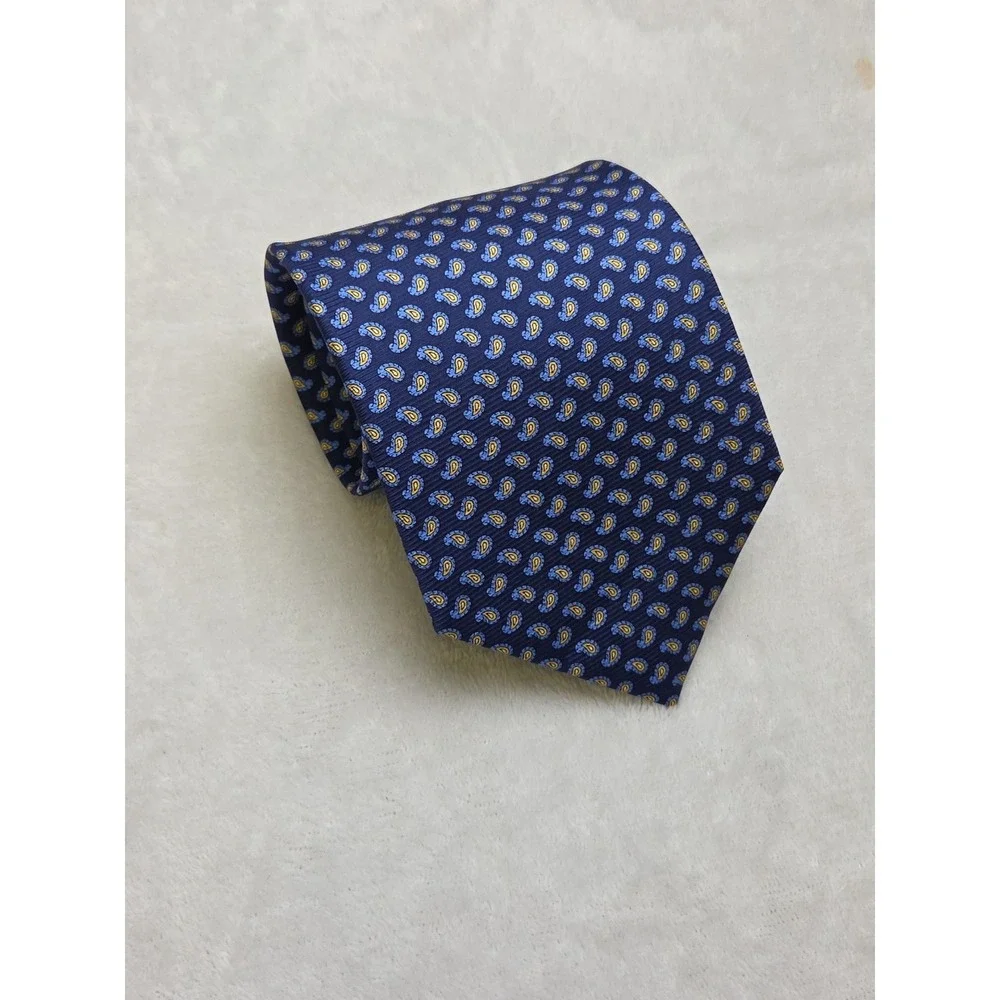 W.V. BROWN Jermyn St. London Handmade Paisley 100% Silk Tie‎ Blue Yellow